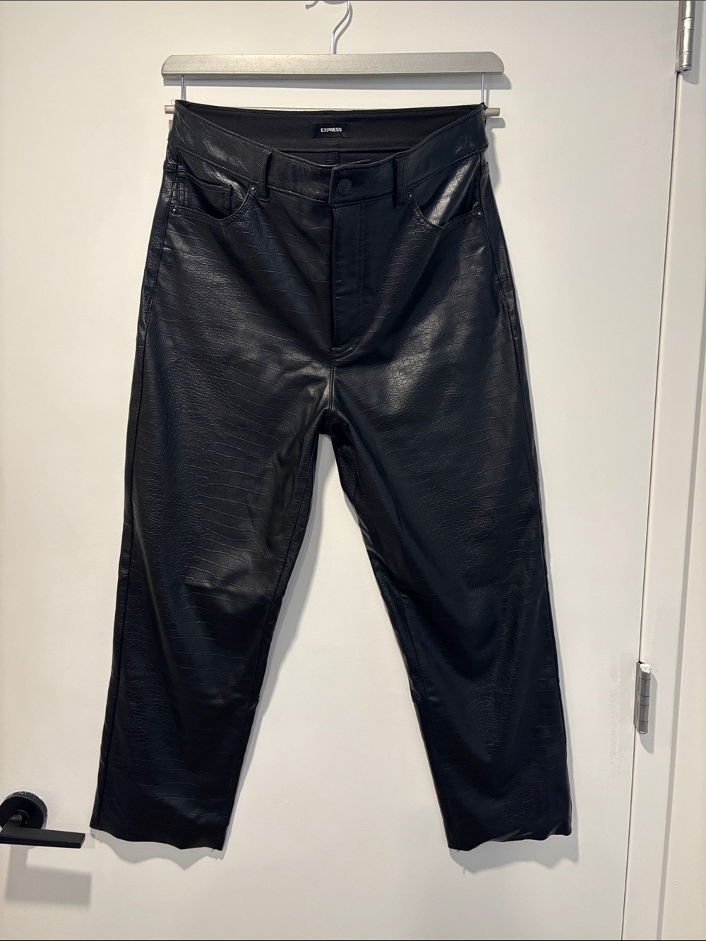 Express Men's Black Faux-Leather Slim Straight Jeans